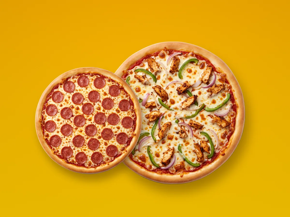 A Medium and a Large regular pizza